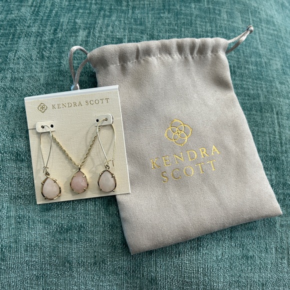 Kendra Scott Gold and Faceted Rose Quartz Gift Set. Dee Earrings & Kiri Necklace - Picture 6 of 6
